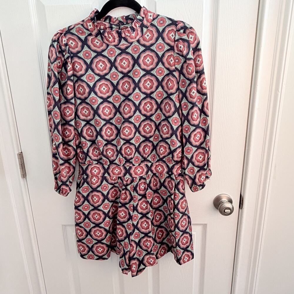 THML Port St John Romper Ruffled Mock Neck Shorts 3/4 Sleeves Anthro Size Small
